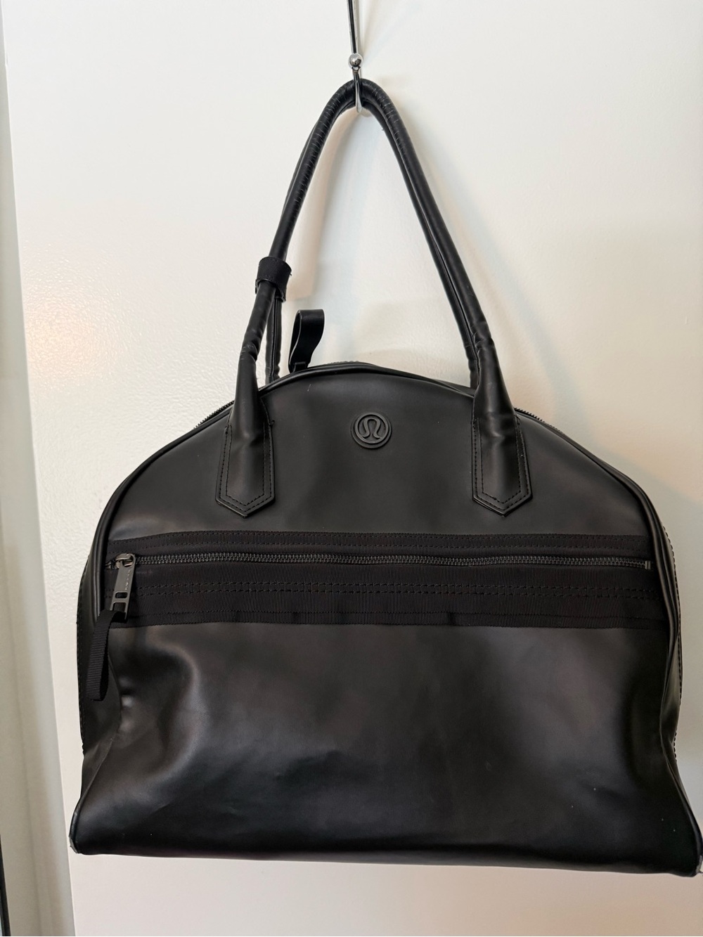 lululemon athletica Black Leather Duffel Tote